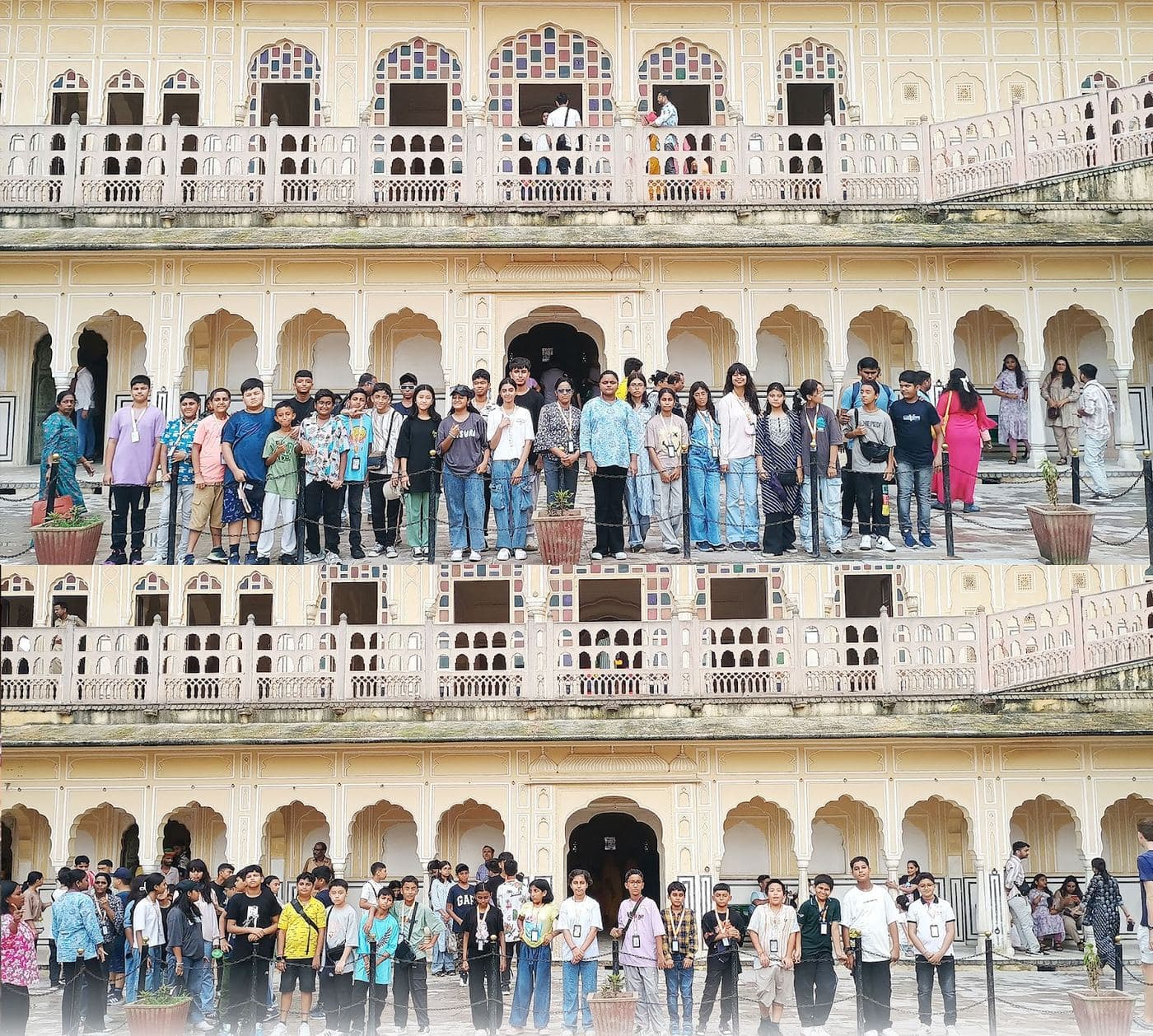 Lined up in front of the palace facade