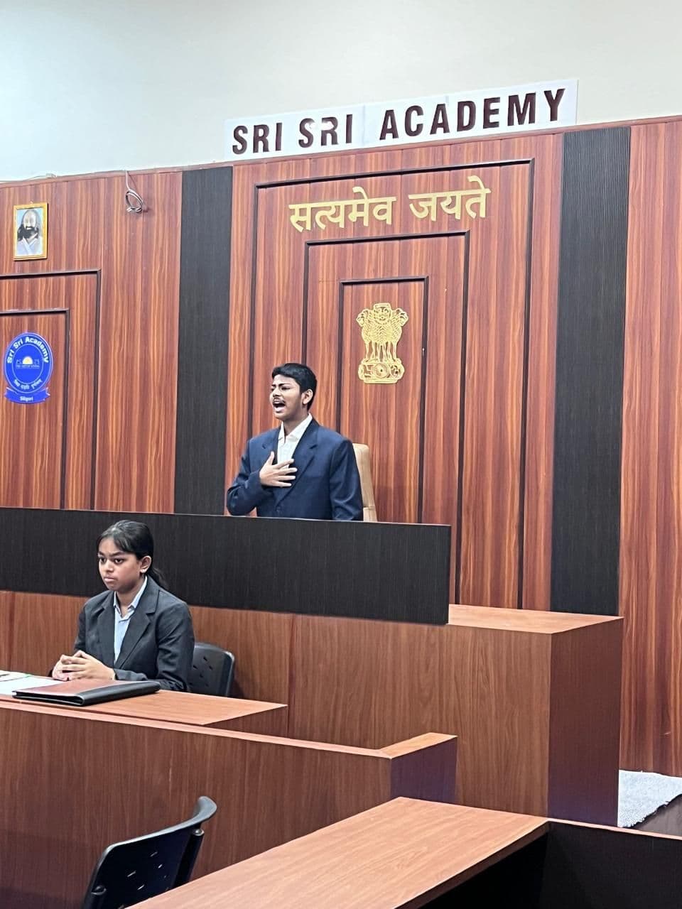 Counsel addressing the bench in the mock court