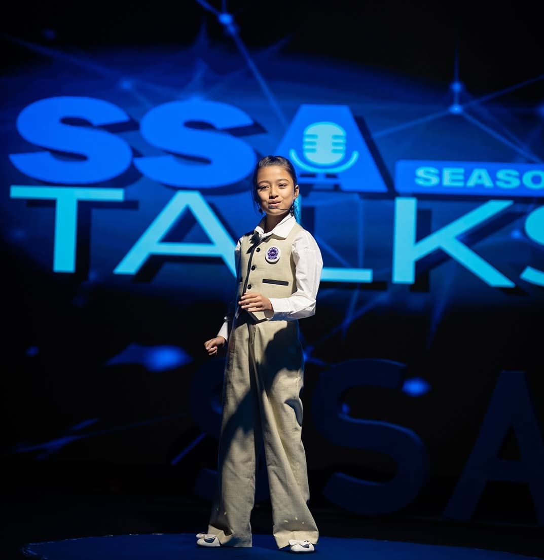 Sri Sri Academy student speaking at SSA Talks
