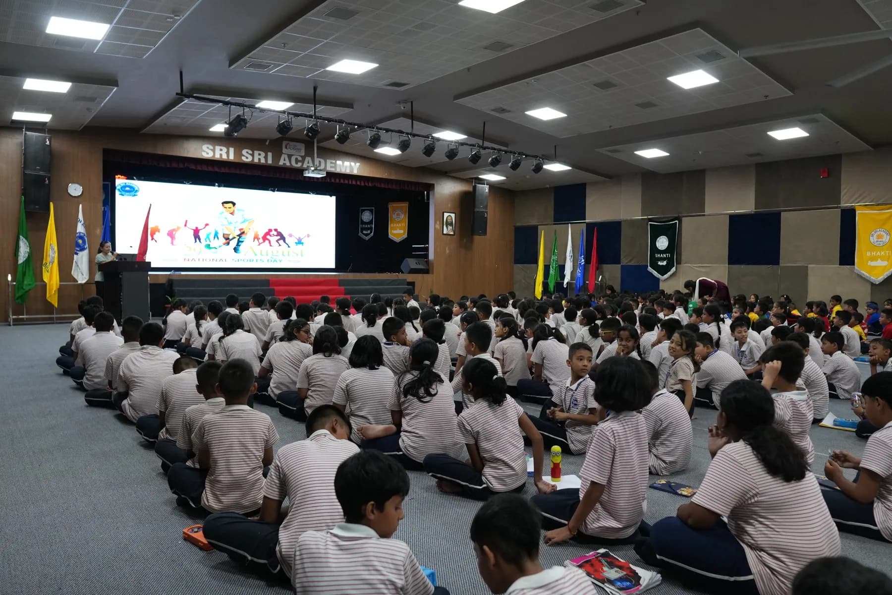Students during a term examination at Sri Sri Academy