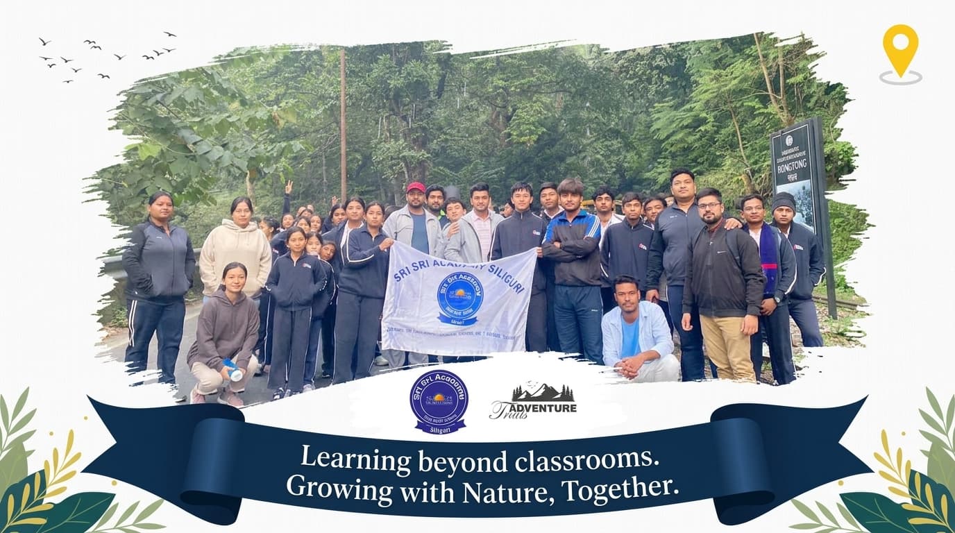 Students on an outdoor learning trail at Sri Sri Academy Siliguri