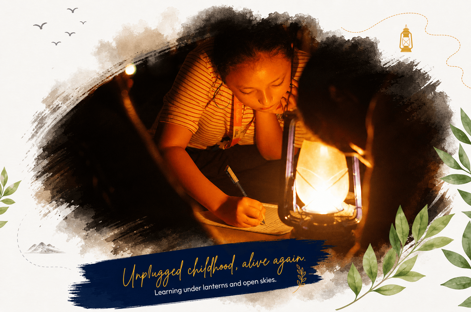 A student writing by lantern light during Retro Street