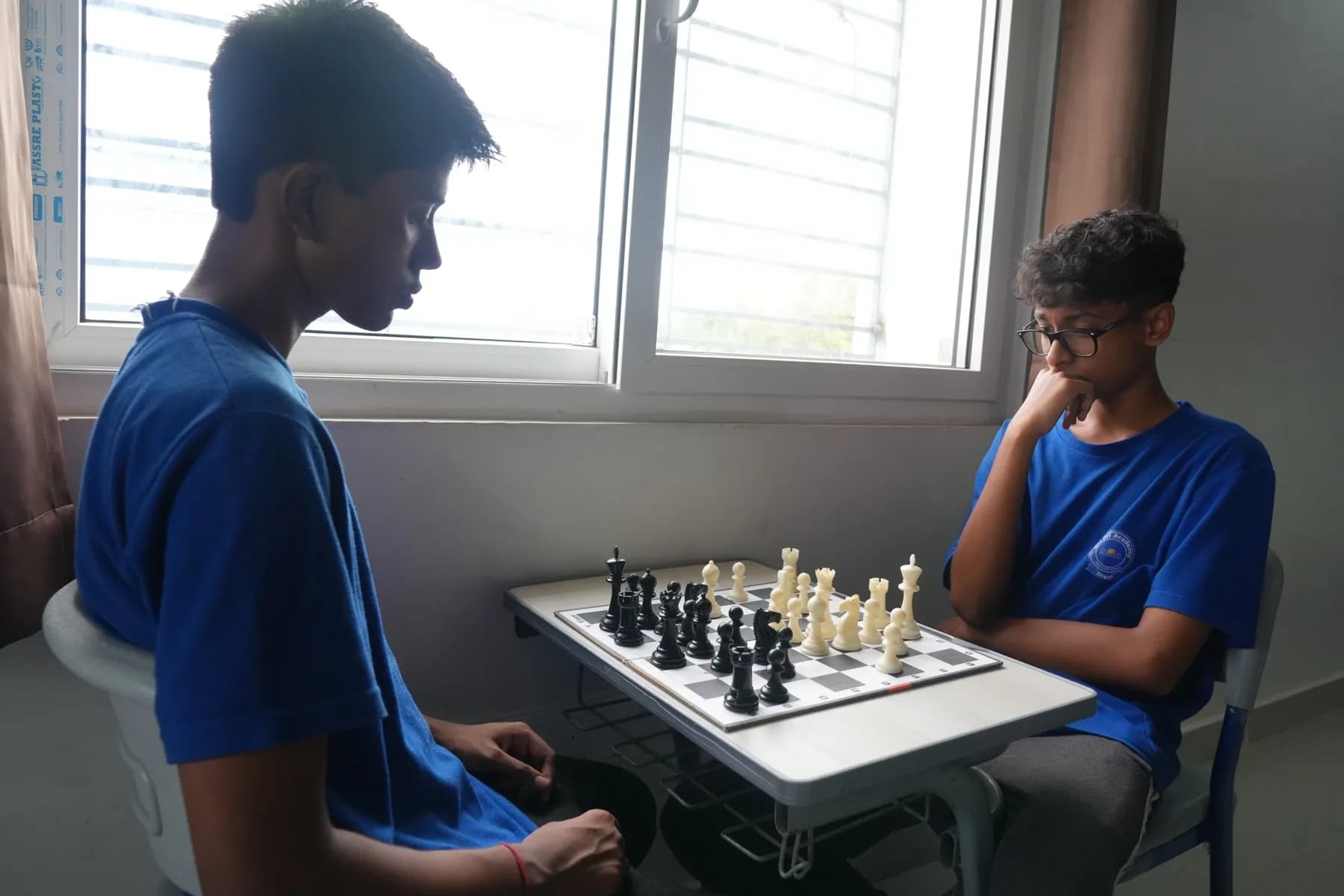 Inside a boys' hostel wing at Sri Sri Academy