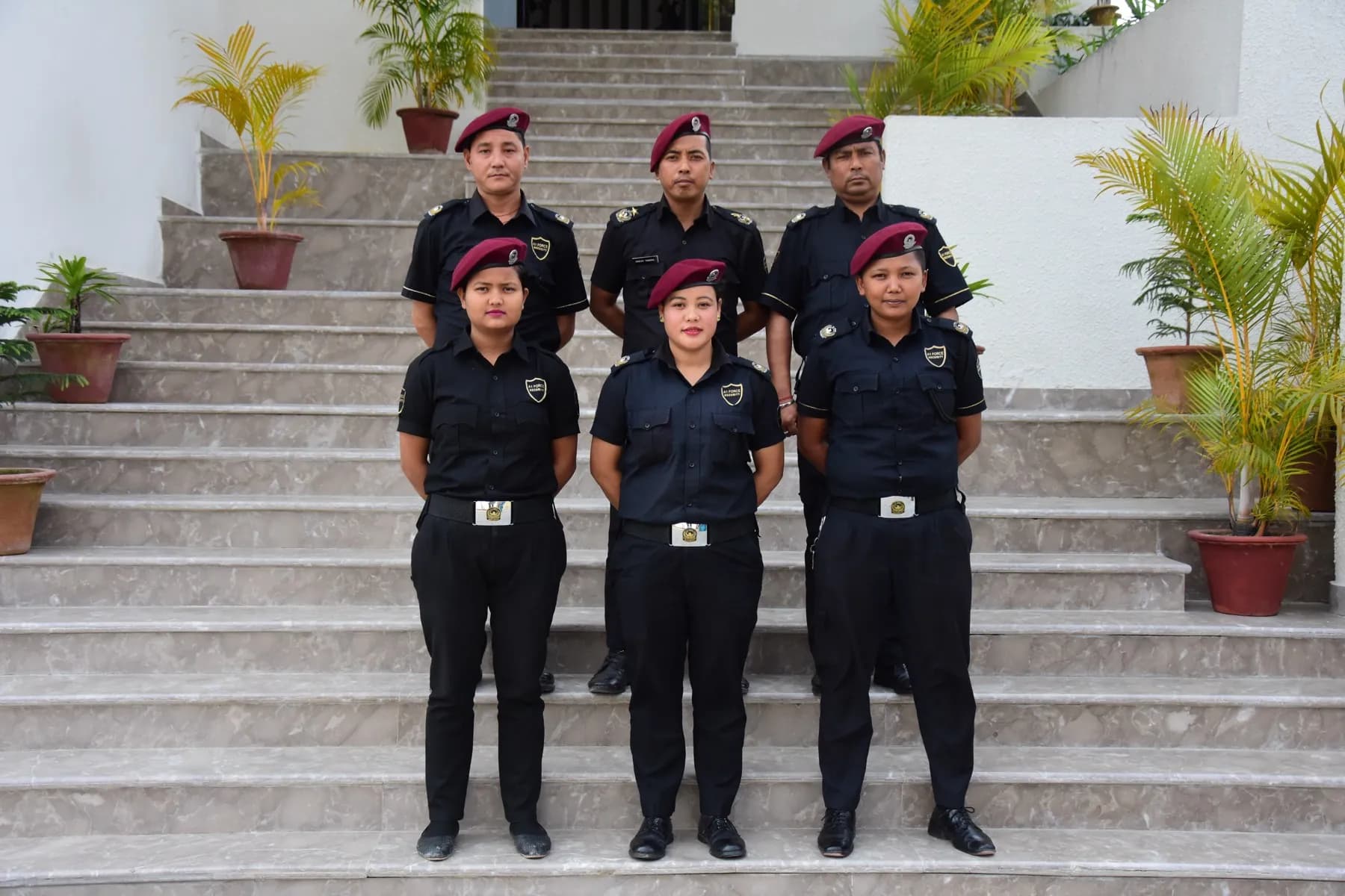 The campus security team at Sri Sri Academy