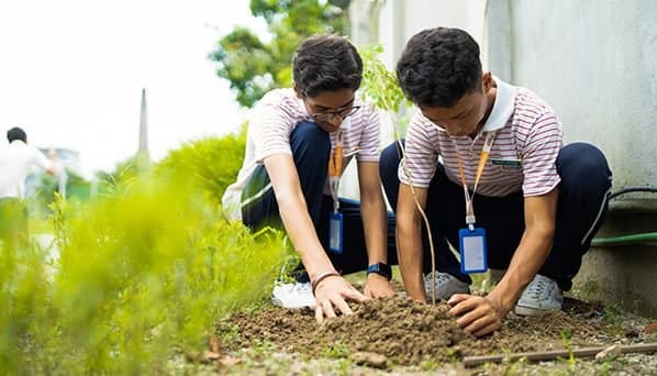 Students participating in a school initiative